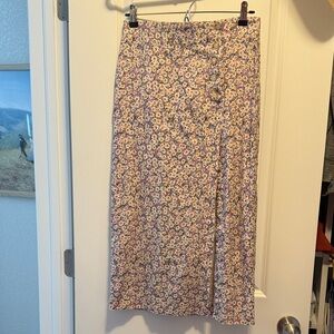 Zara Purple and Yellow Floral Midi Skirt